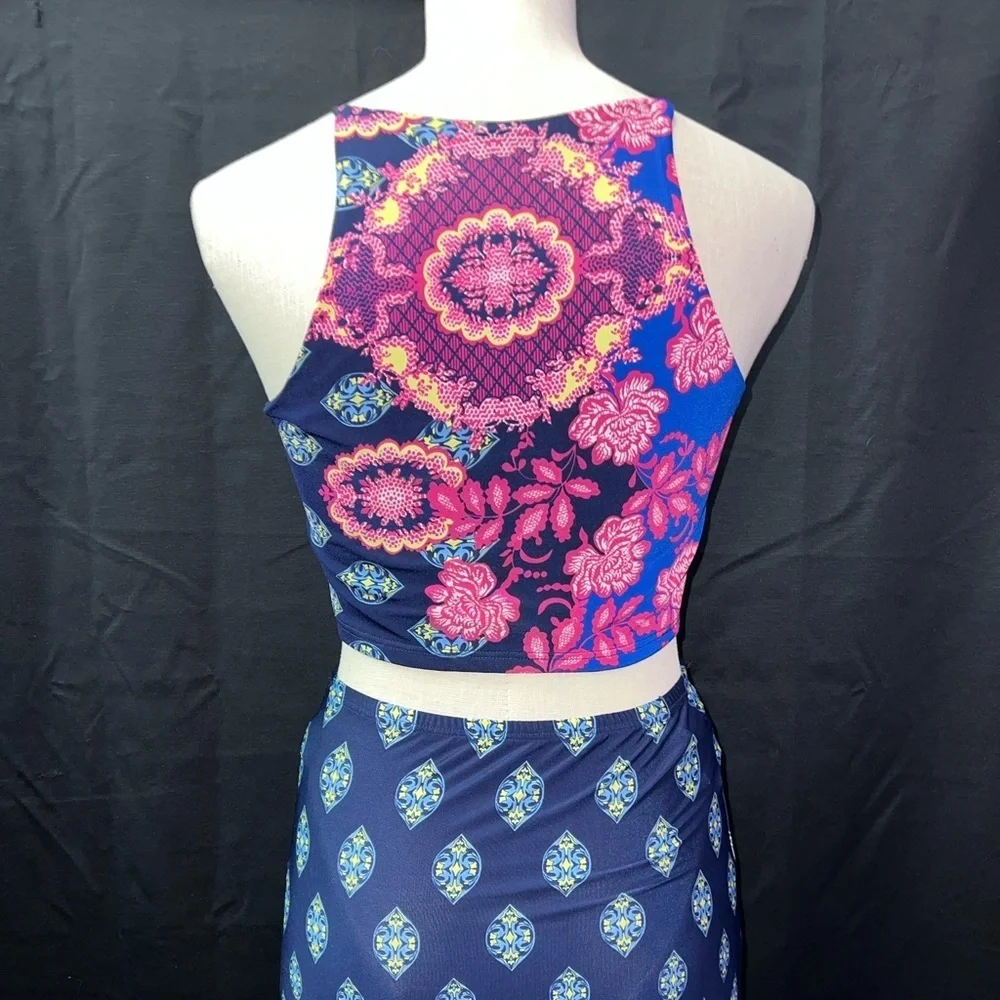 NWOT Shop WTD Cutout Maxi Dress Boho Floral Blue - Picture 4 of 5